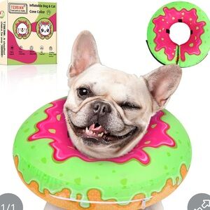 T2 Love Inflatable Dog Cone Collar - Green and Pink